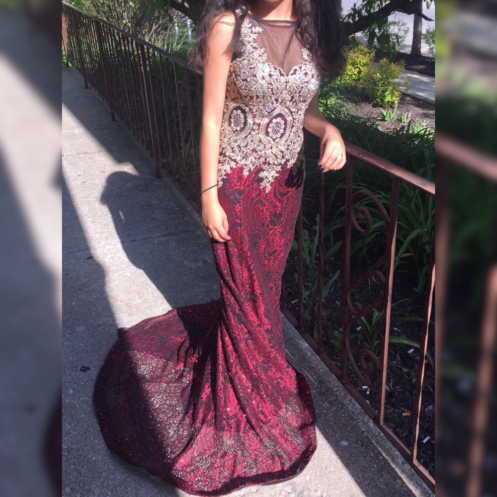 Red and black sequins prom dress